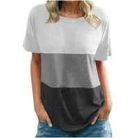 Ljetne bluze za žene smiješne majice šivanje kontrastne boje O-izrez Labavi majica Jesen Flowy bluza