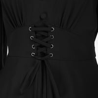 Belle Pone žene Vintage Definisana haljina struka Dugi rukavi V-izrez Flared A-line Midi haljina Midi