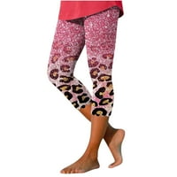 Ljeto Capris za žene Trendi Leopard Blok u boji Print High Squik Stretch Skinny Yoga Legging Hlače obrezane