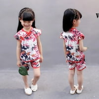 Toddler Kids Girls Girls Cvjetni print Na vrhu kratke hlače Cheongsam odjeća