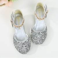 Aaiyomet Girls s niskim potpeticama cipela za cipele za cipele Rhinestone lukovi niske pete Princeze Cveće vjenčane kožne sandale za djevojke veličine 13, srebro 26