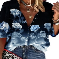 Ženski letnji slobodno vrijeme Basic Henley Tops Okrugli vrat kratkih rukava cvjetni print bluzes majica