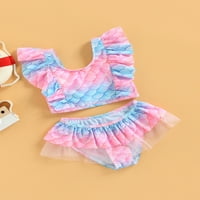 Canrulo Baby Girl kupaći kostim Dvodijelni tankani set Ispisano Flutter ruffled rukava Top bikini dno