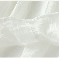 Ženska majica Caveitl, dame modni čvrsti boja vez od pola rukava pamučna posteljina casual labav top košulja bijela, l