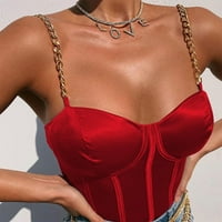 Ženska modna seksi ženska haljina vitki metalni lanac satenski remen, crveni, l