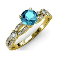 London Blue Topaz & Diamond Split Hank Angažman prsten 1. CT TW u 14k žuto zlato
