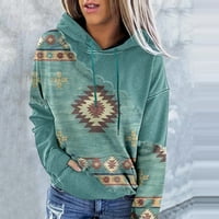 CLLIOS HOODIES za žene zapadno etničke grafičke gornje lagane Aztec Ispis pulover za vuču Duks dugih