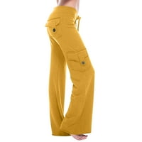 Ženske hlače visoke struke Slim Fit Solid Boja ravne široke noge joga hlače sa dugmetom Multi-džepovi