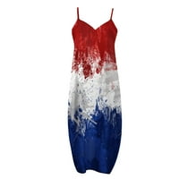 Stamzod američke haljine za zastave za žene Maxi haljine Ljetne casual s rukavima bez rukava bez rukava
