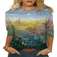 Ženska casual rukava O-izrez retro krajolik grafička lagana majica