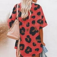 Dianli Womens Fashion Leopard Print Prevelici kratkih rukava kratki rukav Okrugli izrez Tunika za bluze
