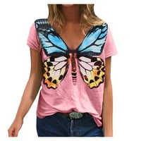 Radni bluze za žene predimenzionirane dukseve ljetni leptir Ispiši labavu bluzu sa dubokim V retrover-pulover