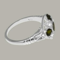 Britanci izrađen 14k bijeli zlatni prirodni zeleni turmalinski i kubni cirkonijski ženski prsten - veličine