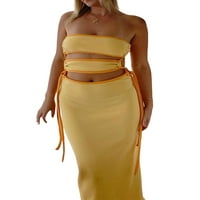 Binweede Ženska haljina od karoserije, žuti patchwork bez rukava izdubljena zavoj duga suknja, s l