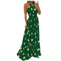 HOMCHY ženske haljine tropsko print Halter Backlex Maxi Seksi bez rukava bez rukava Green M