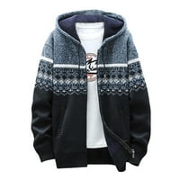 Tking modni muški jesen i zimski ležerni džemper jakna toplo pletena duks s kapuljačom kapuljača - plava l