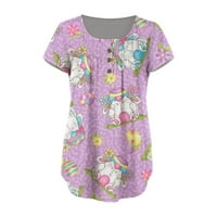 Fragarn Womens Ljeto plus veličine Tunic vrhovi kratkih rukava Bluze Ležerne prilike cvjetne Henleyje