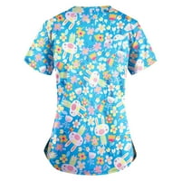 Leylayray bluza za žene Ženska modna radna odjeća s kratkim rukavima V-izrez s džepovima ispisanim vrhovima
