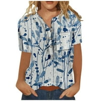 Qcmgmg majice kratkih rukava za žene Henley Bluzes Loose Fit Graphic Ljeto dugme dole Ležerne majice