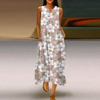 Bazyrey ženske haljine Ljeto bez rukava Maxi haljine ženske cvjetne casual srusne haljine s V-izrezom