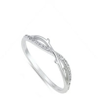 Sterling Silver Clear CZ Criss Cross Thorn Infinity Crnot Promise Ring Bijelo Žensko Veličina 4
