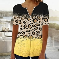 Wyongtao ženski ljetni vrhovi uzročno spajanje Leopard tiskani tunički majica kratkih rukava V-izrez,