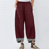 Ženska pamučna posteljina solidna patchwork neregularne labave pantalone casual pantalone