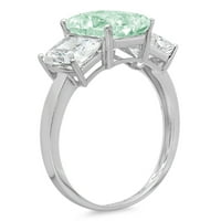 CT Sjajni smaragdni rez simulirani zeleni dijamant 14k bijeli zlatni tri kameni prsten sz 3.5