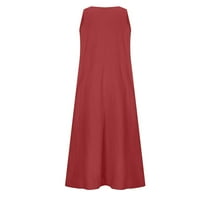 Cacomomrkark piveleselesene haljine midi duljina čišćenje ženske ljetne casual pune boje pamučne posteljine duge haljine crvene boje