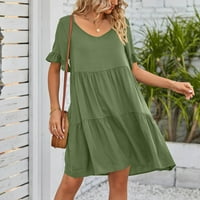 Ljetne haljine za žene V-izrez modna kratka čvrsta haljina kratka rukava kratka vojska zelena 2xl