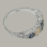 Britanci izrađeni 14k bijeli zlatni prirodni safir i opal ženski prsten za žene - Opcije veličine - veličine 10.75