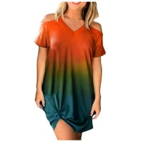 Haljine za žene plus veličine žensko Ljeto V-izrez Shift kratki rukav gradijent kratkih vrućih prodaja Shift haljine narančasta L