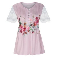 AMLBB Plus Veličina Žene Ljetne vrhove Žene V-izrez cvjetne tiskane majice Modne čipke Udobne ženske