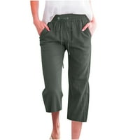 Owordtank Womens Pamučna posteljina Capris za ljetne casual plus size Lounge hlače nacrtavaju elastične struice obrezane hlače
