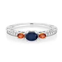 Gem Stone King 1. CT Round Blue Sapphire Orange Sapphire Sterling srebrni prsten