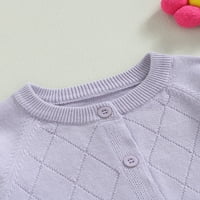 Eyicmarn Baby Girls Pleted Cardigan Solid Color Rhombus Crew Crt Knit Crochet Dugme Džemper kaput slatka