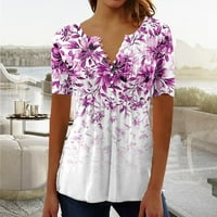 LHKED ženske majice za ljetne majice za žene na čišćenju Žene Modni ljetni preklopni redovito Žene kratkih