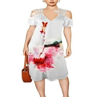 Grianlook Ženska haljina cvjetna tiskanja ljeto plaža sandress hladne ramene haljine dame kaftan casual