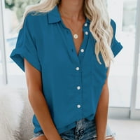 Lydiaunistar ženska modna modna ženska kauzalna gumba čvrsto bluza kratka rukava majica ljetni vrhovi