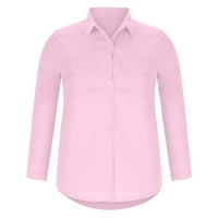 Yyeselk majice za žene trendov jesen casual rever ovratnik seksi V-izrez valjak manžete rukavi ugodne bluze čista boja na vrhu džepa ružičasta xxl