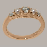 Britanci napravili 18K ružičasti zlatni prsten sa prirodnim akvamarinskom i kulturnom bisernom ženskom prstenu - Opcije veličine - Veličina 11.25
