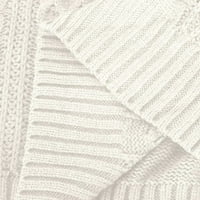Wyongtao žene s dugim rukavima pune boje V izrez Top casual labavih pletenih džempera, bijeli XXXL