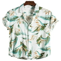 Glookwis Mens rever izrez Tee Labavi majica Redovna Fit Hawaiian Bluuse Listovi Ispis Okrenite majice