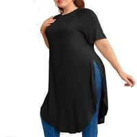 Ženska crna obična okrugla vrat casual kratkih rukava plus veličine majica