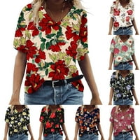 Radni bluze za žensku modu, ženske ljetne dressy vrhove casual trendi cvjetni print tunički vrhovi V