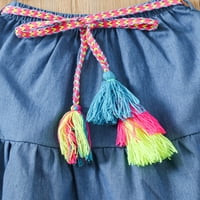 Canrulo Toddler Baby Girl Flyne rupne rukave gornje dugačka suknja sa šarenim remenom za remen za tassel Ljetna odjeća Plava 4 godine