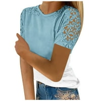 Čipka za žene okrugli vrat Majice kratkih rukava Labavi povremeni bluza Tuntic The Majica, nebo plava