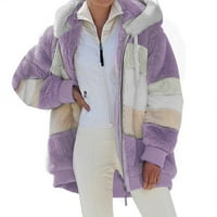 Olyvenn Boja blok prugasta jakna plišana kaput sa patentnim zatvaračem dame zimske vučne kapuljače za
