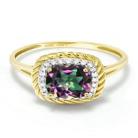 Gem Stone King 10k žuti zlatni zeleni mistik Topaz i bijeli dijamantni zaručni prsten