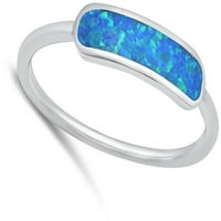 Plavi simulirani opal bar prsten. Sterling Silver Band Cubic cirkonijski nakit ženski muškarac veličine